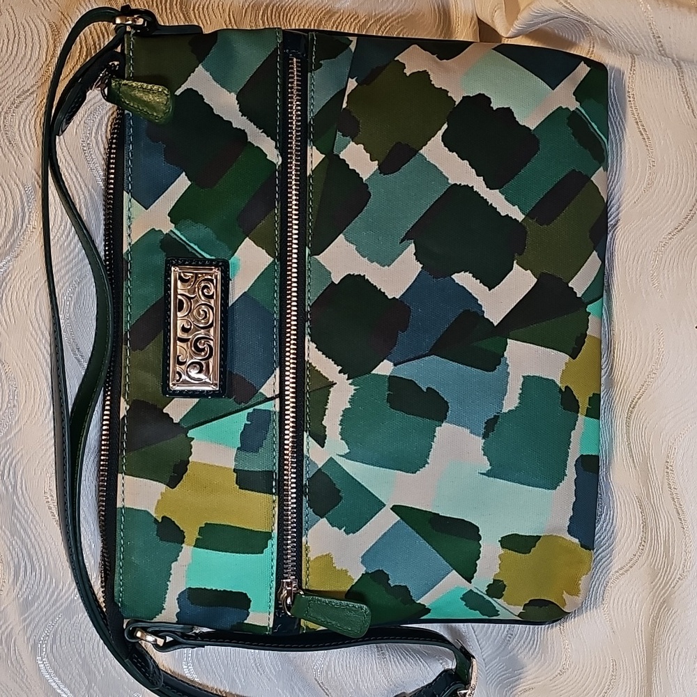 Bold Geometric Green Print Brighton Crossbody Canvas Bag  Strap Adjusts